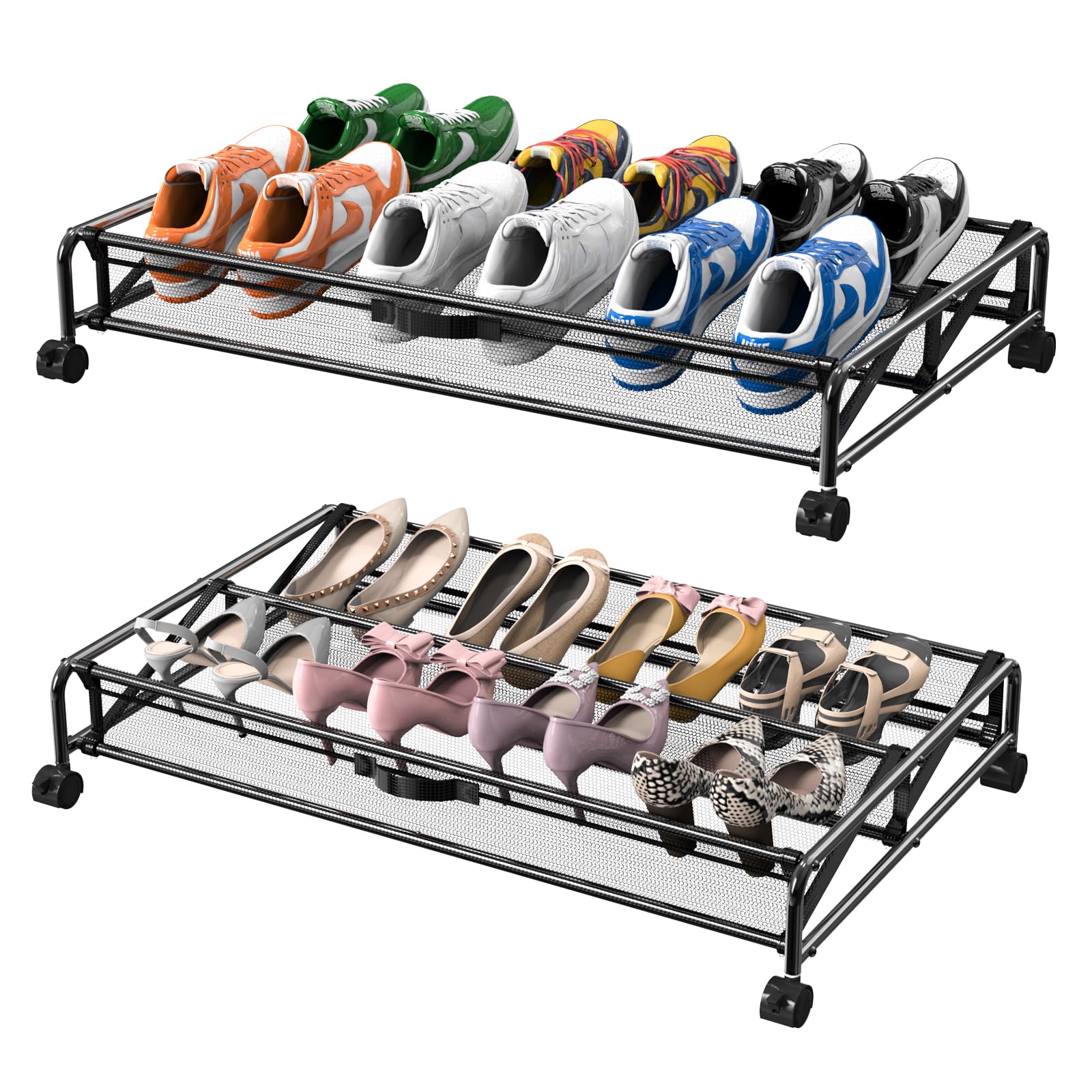 KOSIWU under-bed shoes storage frame shows a durable metal construction for long-lasting organization.