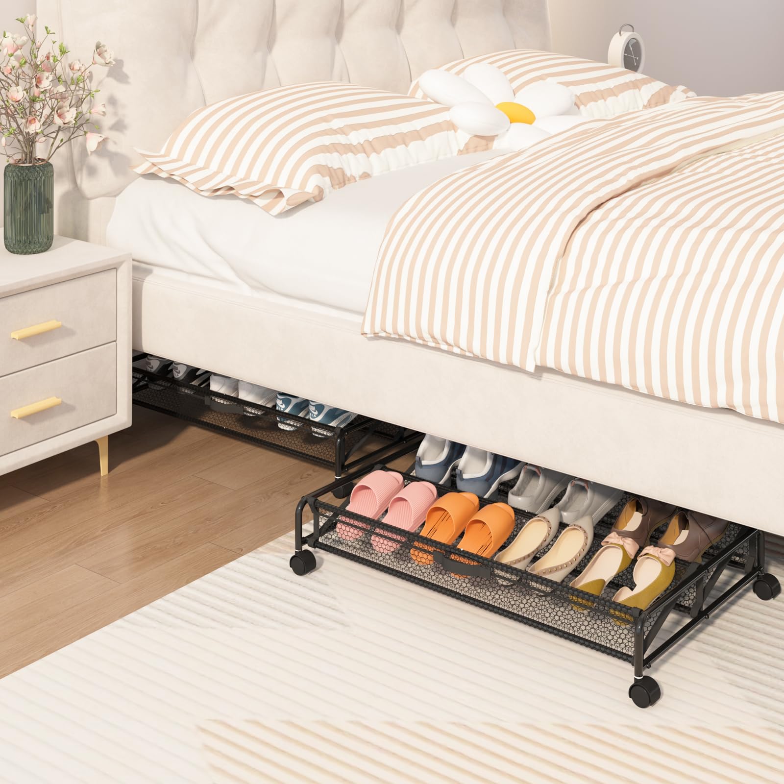 KOSIWU versatile under-bed organizer stores sandals, boots, sneakers, flats, and more.