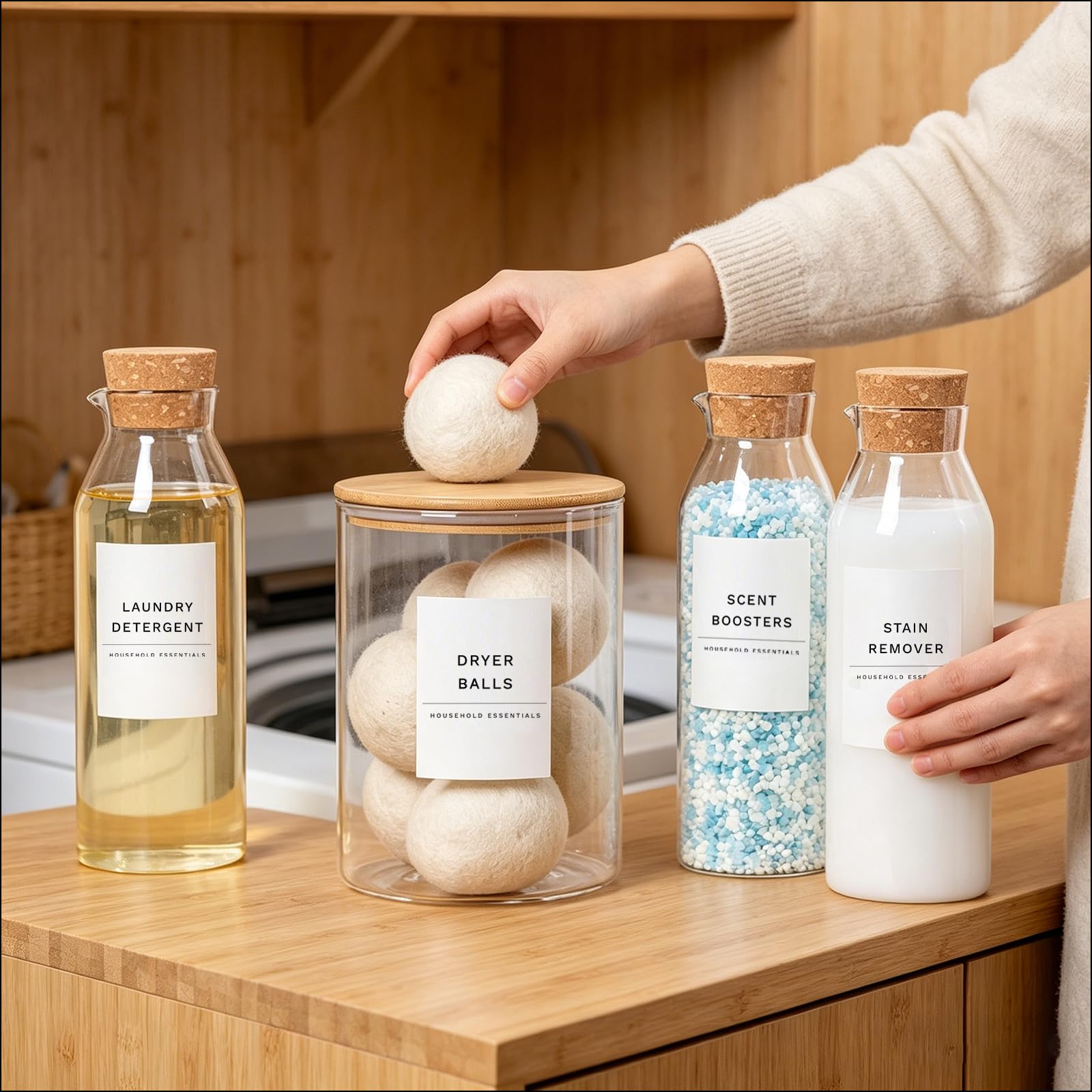 KOSKIMER detergent bottle with cork lid keeps liquids sealed and ready.