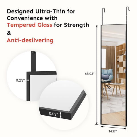 Kosmonia adjustable hangers door mirror with five height settings fits many doors.