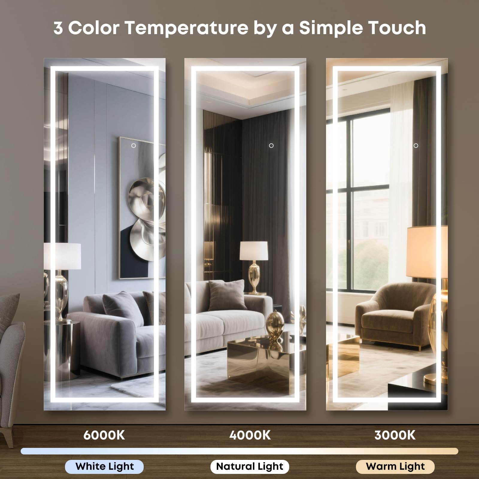 Kosmonia anti-distortion glass yields a true reflection for outfits.
