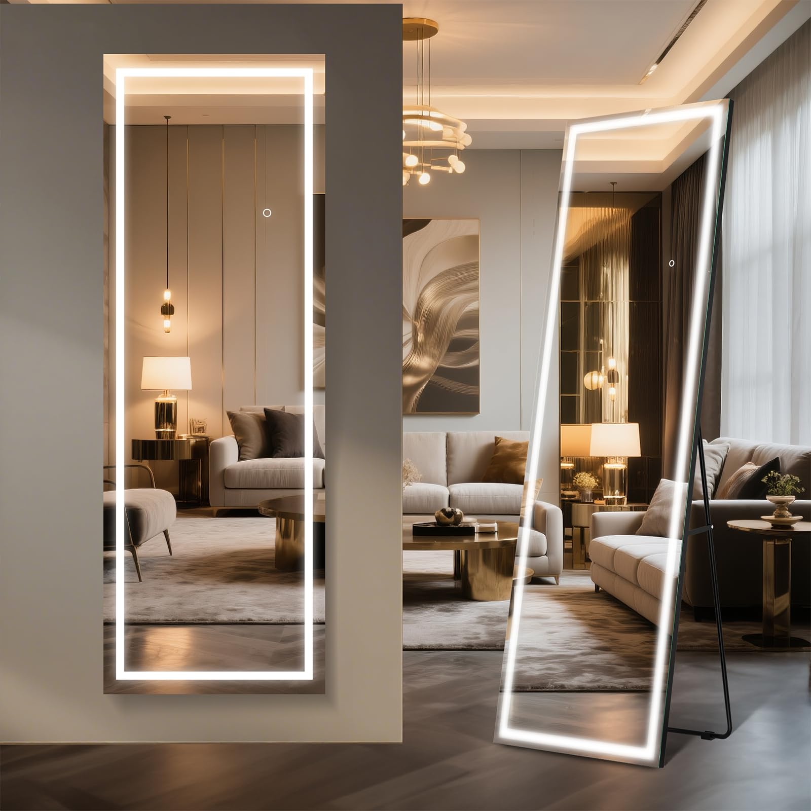 Kosmonia full-length LED mirror with lights for precise full-body visibility.