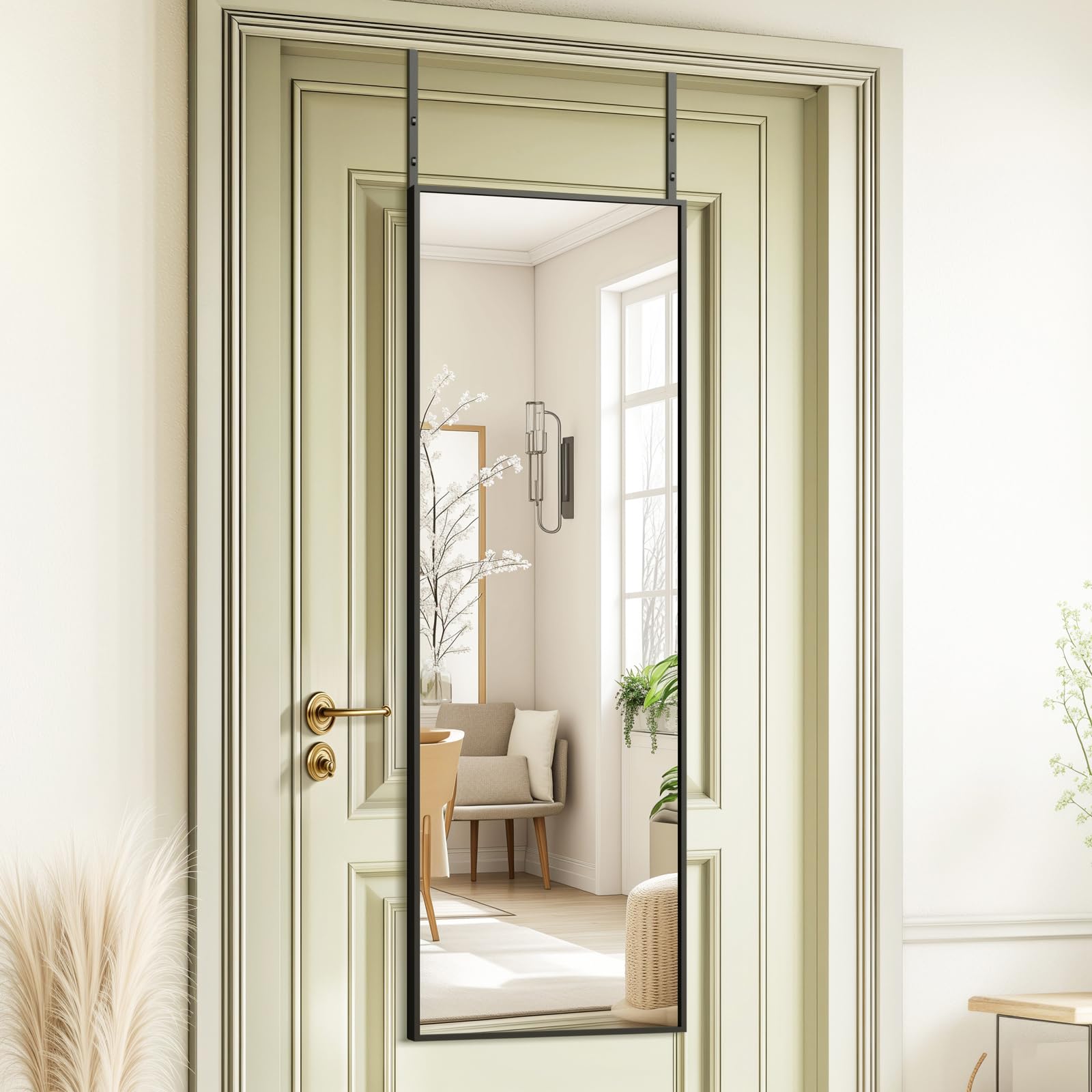 Kosmonia over-door mirror 48x14 offers easy, drill-free installation for bedroom and closet spaces.