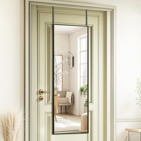 Kosmonia over-door mirror 48x14 offers easy, drill-free installation for bedroom and closet spaces.
