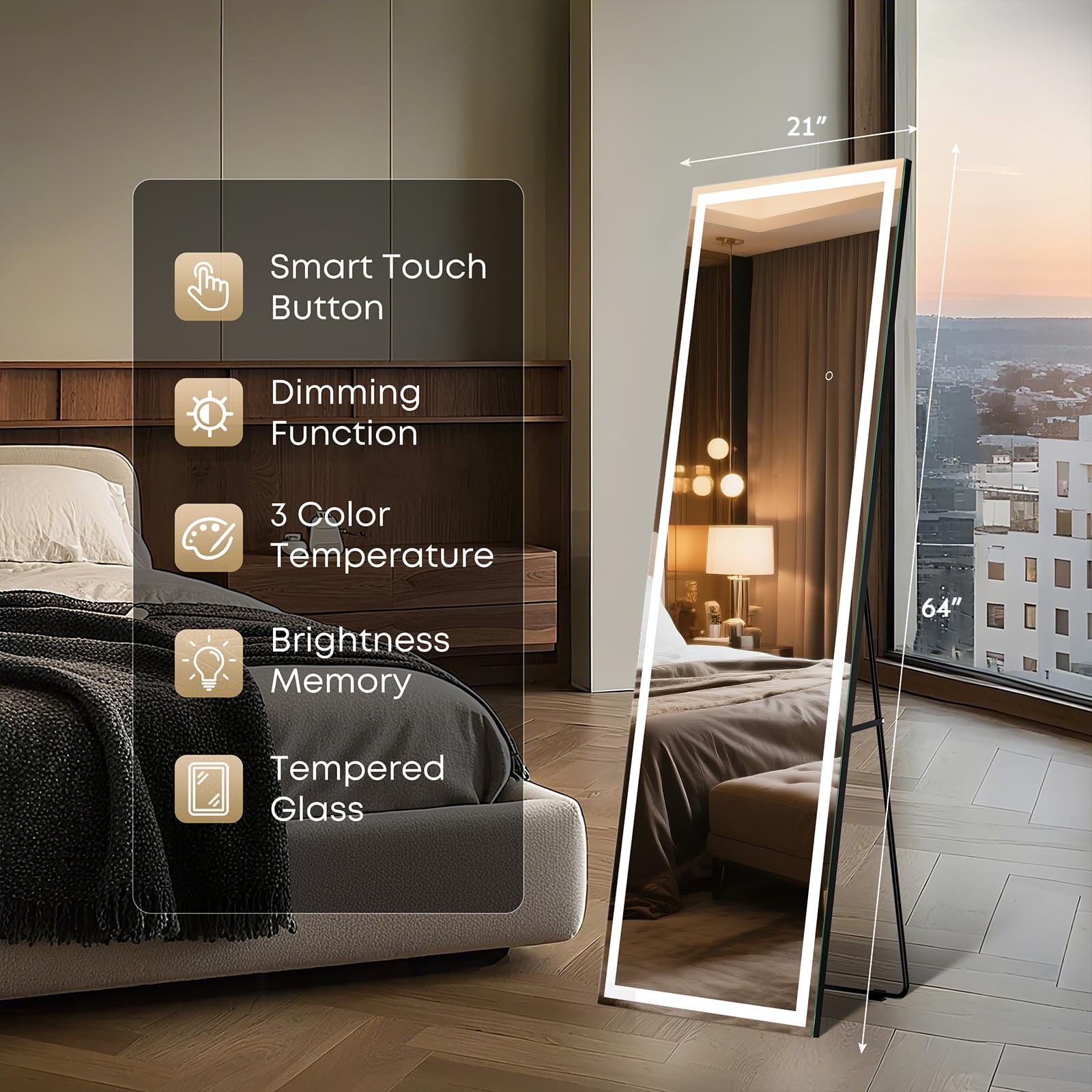 Kosmonia 64x21 inches wide mirror enhances room ambiance and style.