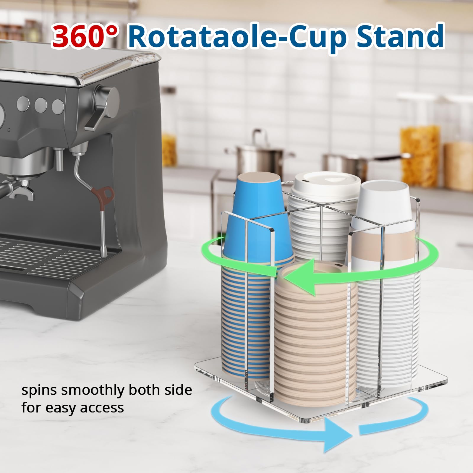 KOTEMON square acrylic cup holder front view highlights a sleek, space-saving design.