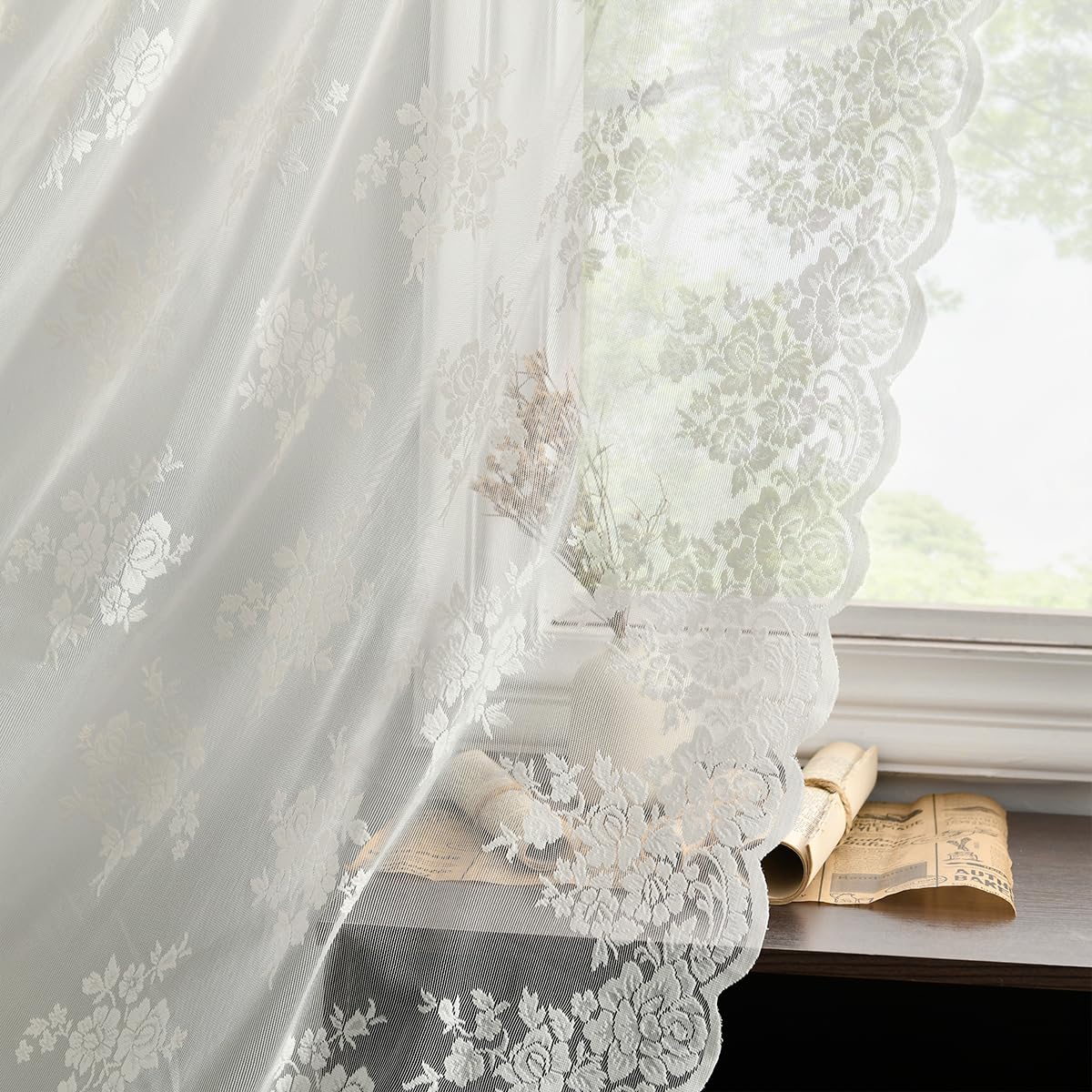 Kotile Ivory Lace Curtains with floral pattern for soft light diffusion