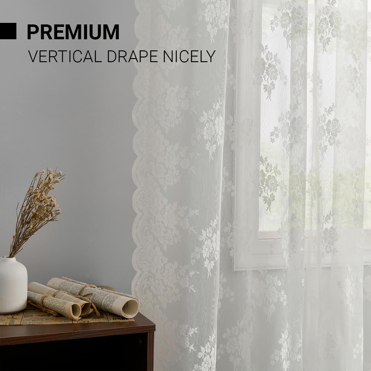 Kotile Ivory Lace Curtains pair includes two panels for full coverage