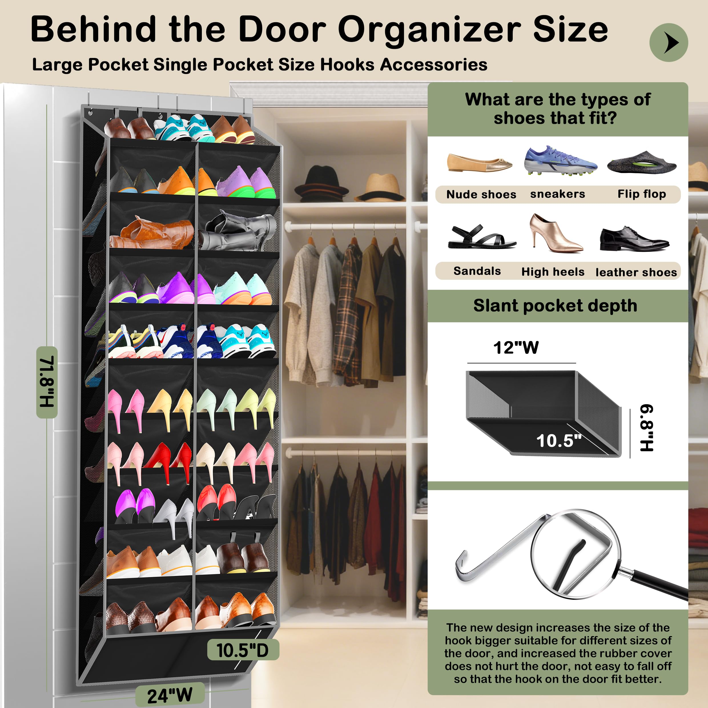 Kotkn 10-tier hanging organizer with breathable hex mesh sides for fresh footwear.