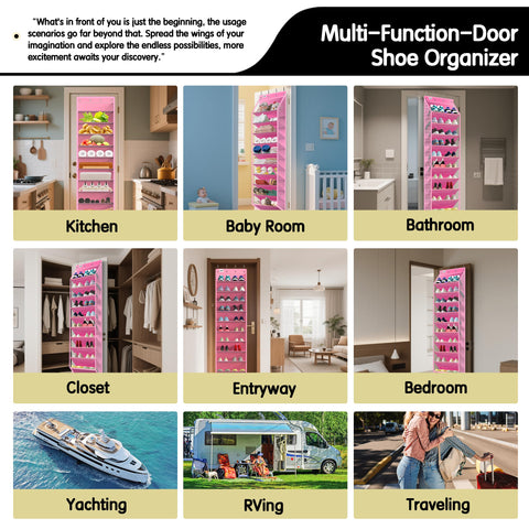 Kotkn door organizer used in a closet to keep footwear neatly arranged and off the floor.