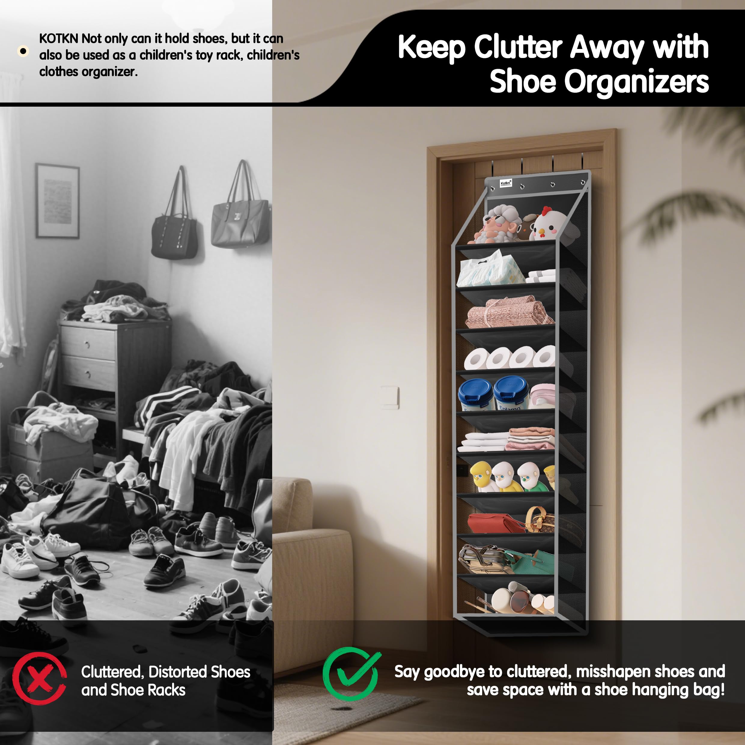 Kotkn closet scene shows boots organized and clutter-free.