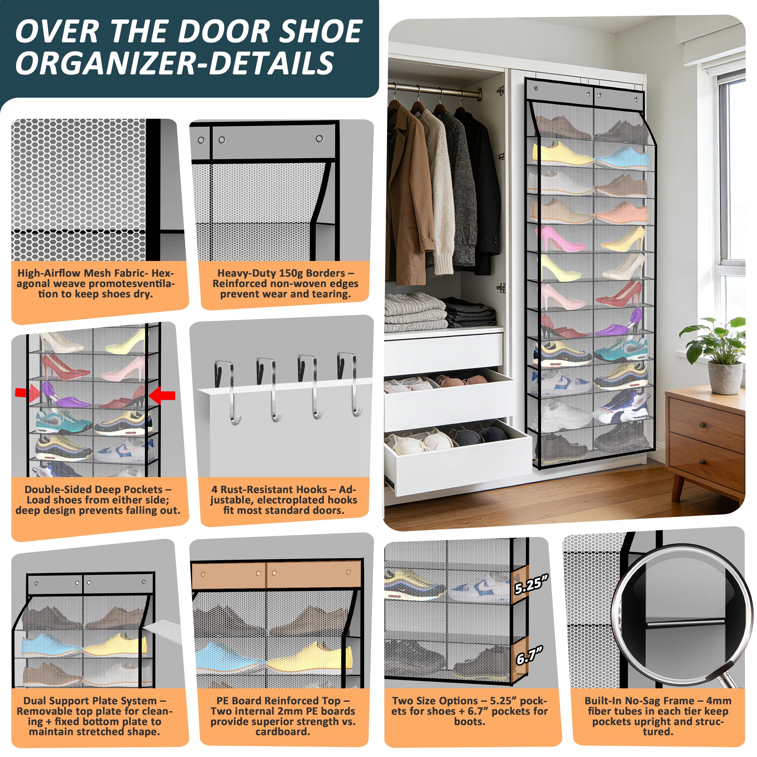 Kotkn interior support rods maintain pocket shape and prevent sagging.