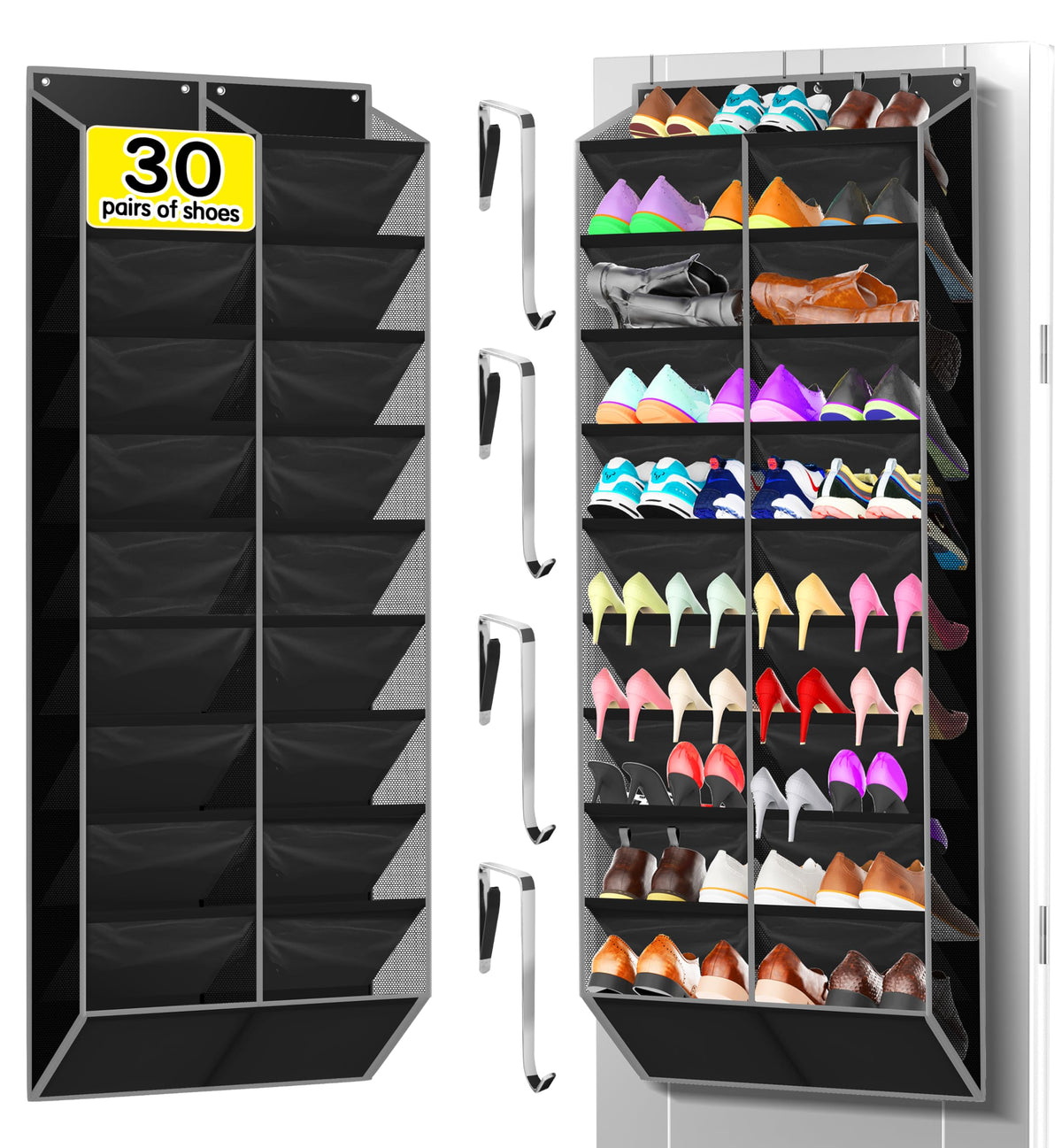 Kotkn over-the-door 10-tier organizer saves closet space and keeps shoes organized.