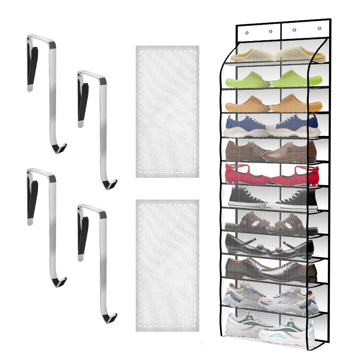 Kotkn over-the-door shoe organizer in white keeping shoes organized and accessible.