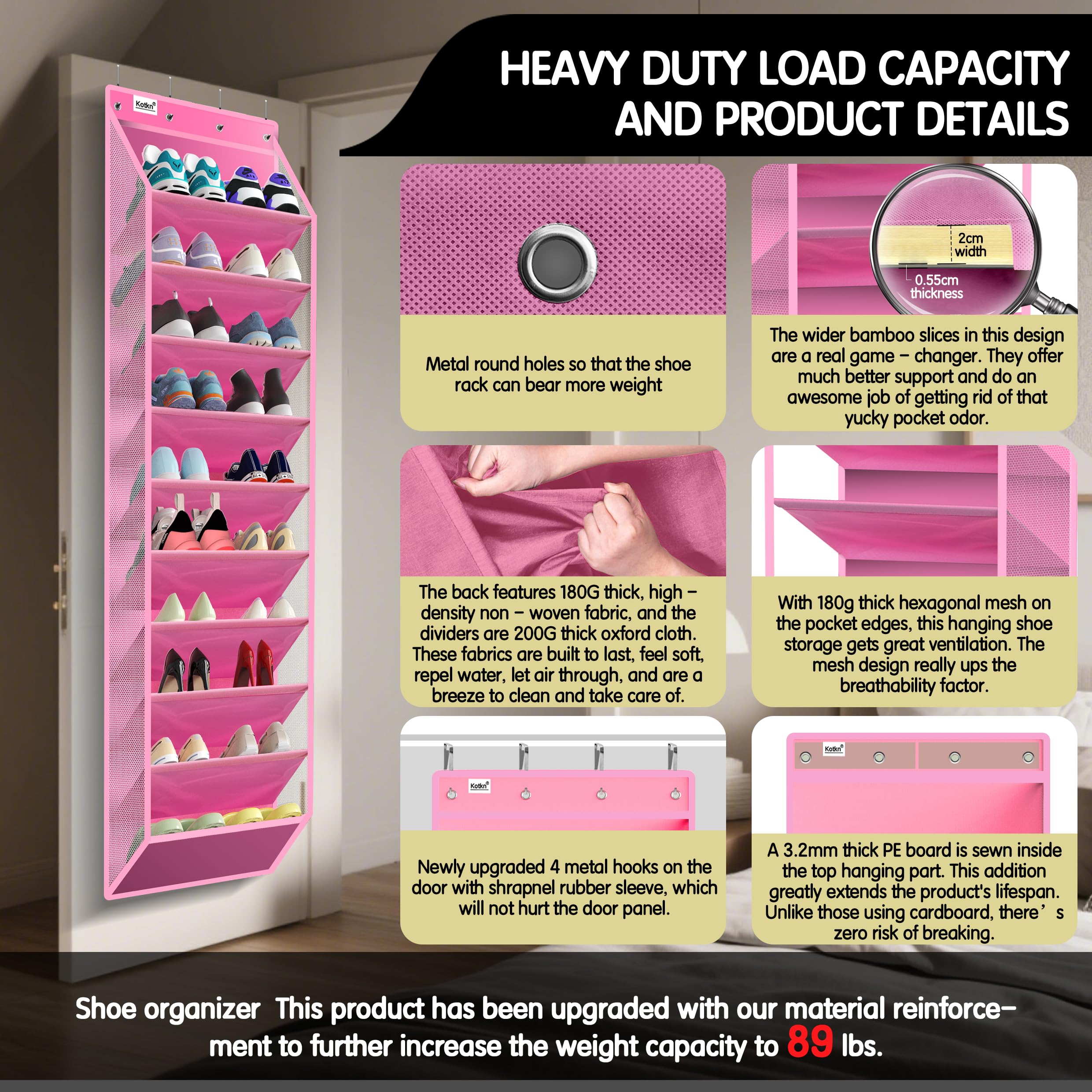 Kotkn Oxford fabric dividers reinforce structure for heavy boots and everyday footwear.