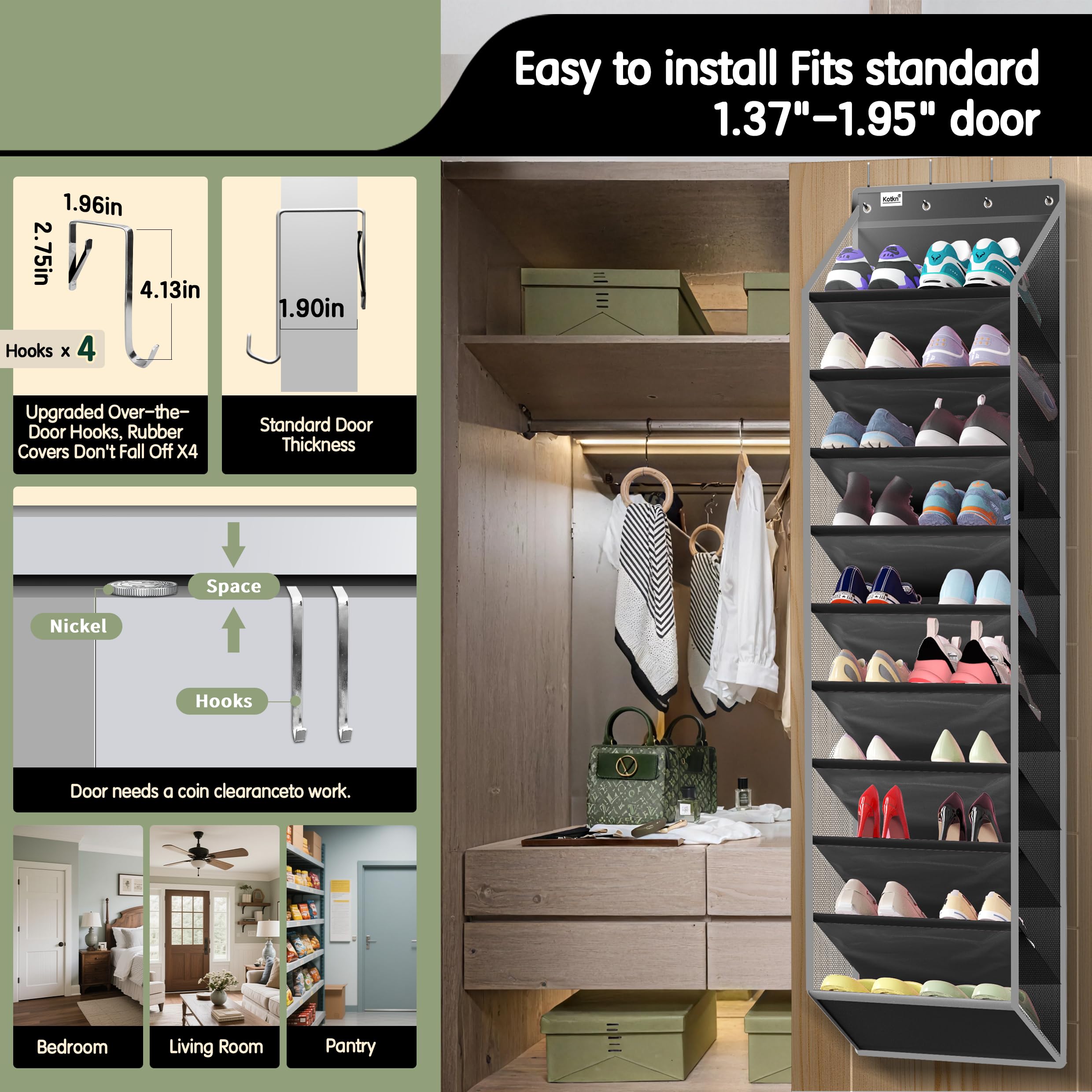 Kotkn oxford fabric dividers prevent sagging under heavy footwear.