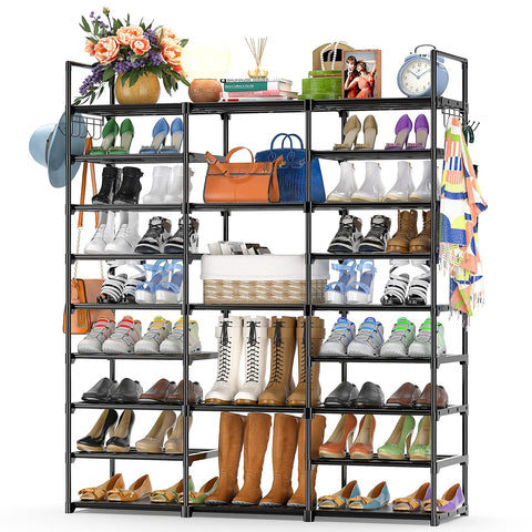 Kottwca 9-Tier shoe rack front view shows sturdy, space-saving design and up to 55-pair capacity