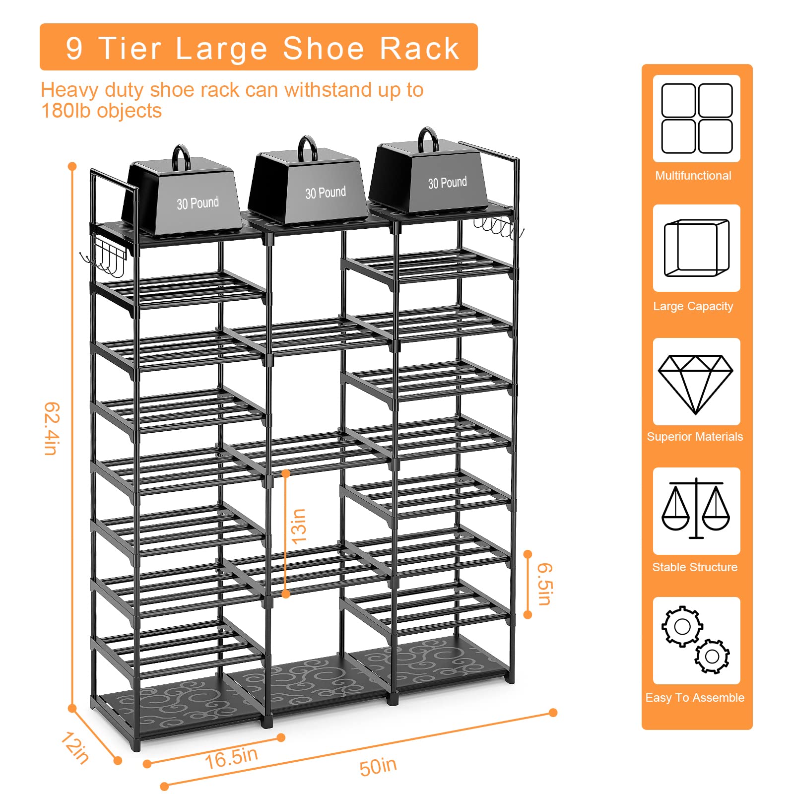 Kottwca shoe rack side view reveals robust pipe frame and anti-rust construction for longevity