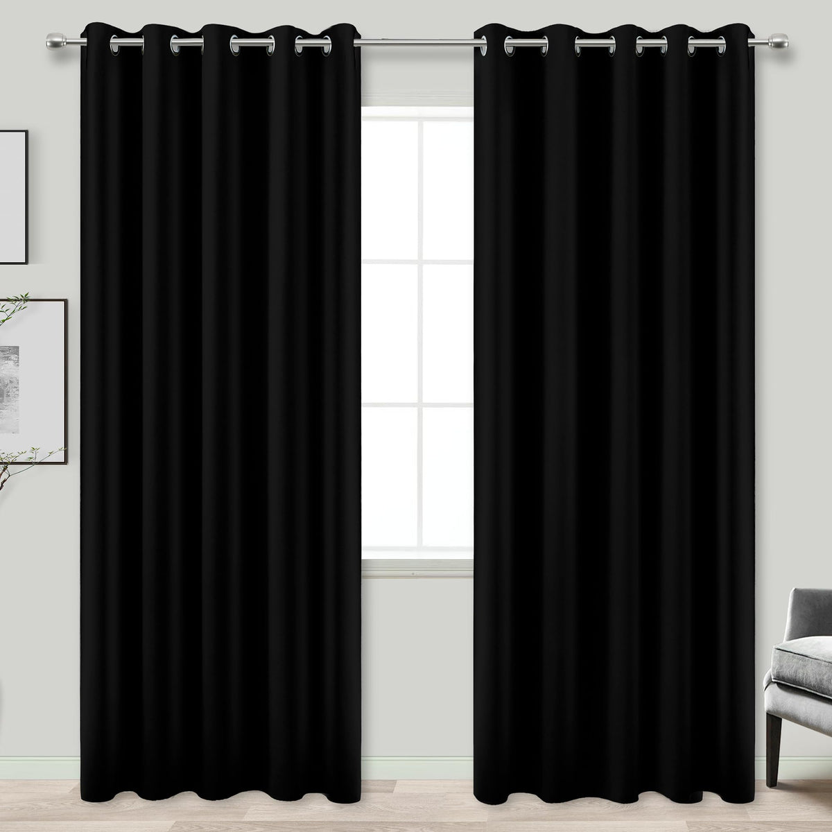 KOUFALL blackout curtains 72-inch extra-wide bedroom setup enhances privacy and light control.