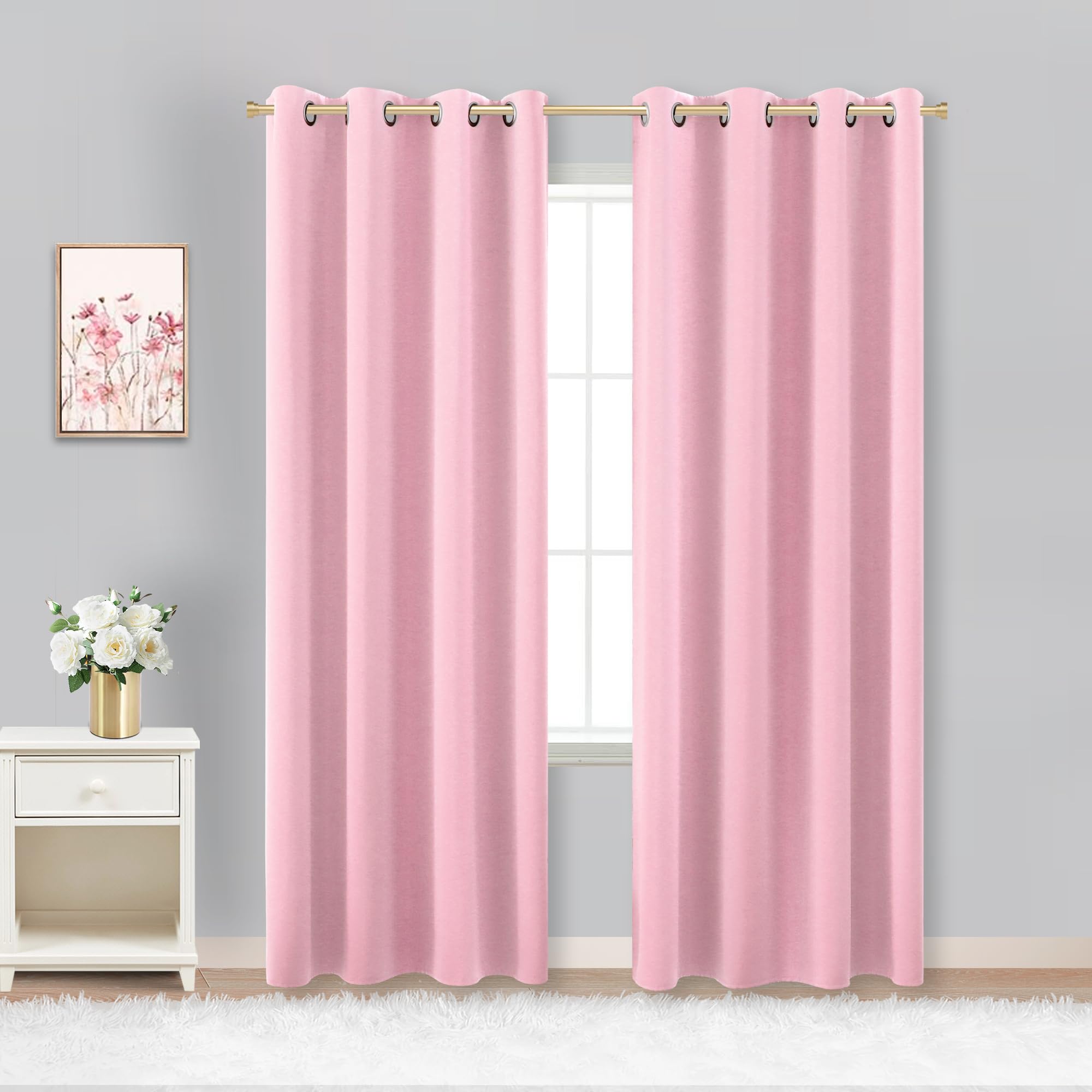KOUFALL Bubble Gum Pink blackout curtains 2-panel set blocks light for better sleep