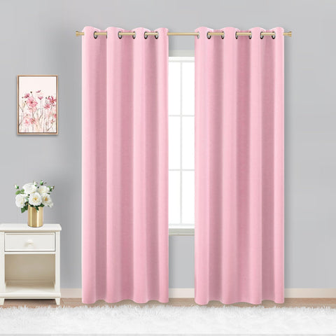 KOUFALL Bubble Gum Pink blackout curtains 2-panel set blocks light for better sleep