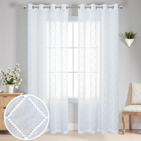 KOUFALL diamond pattern sheer curtains add a modern touch to living rooms.