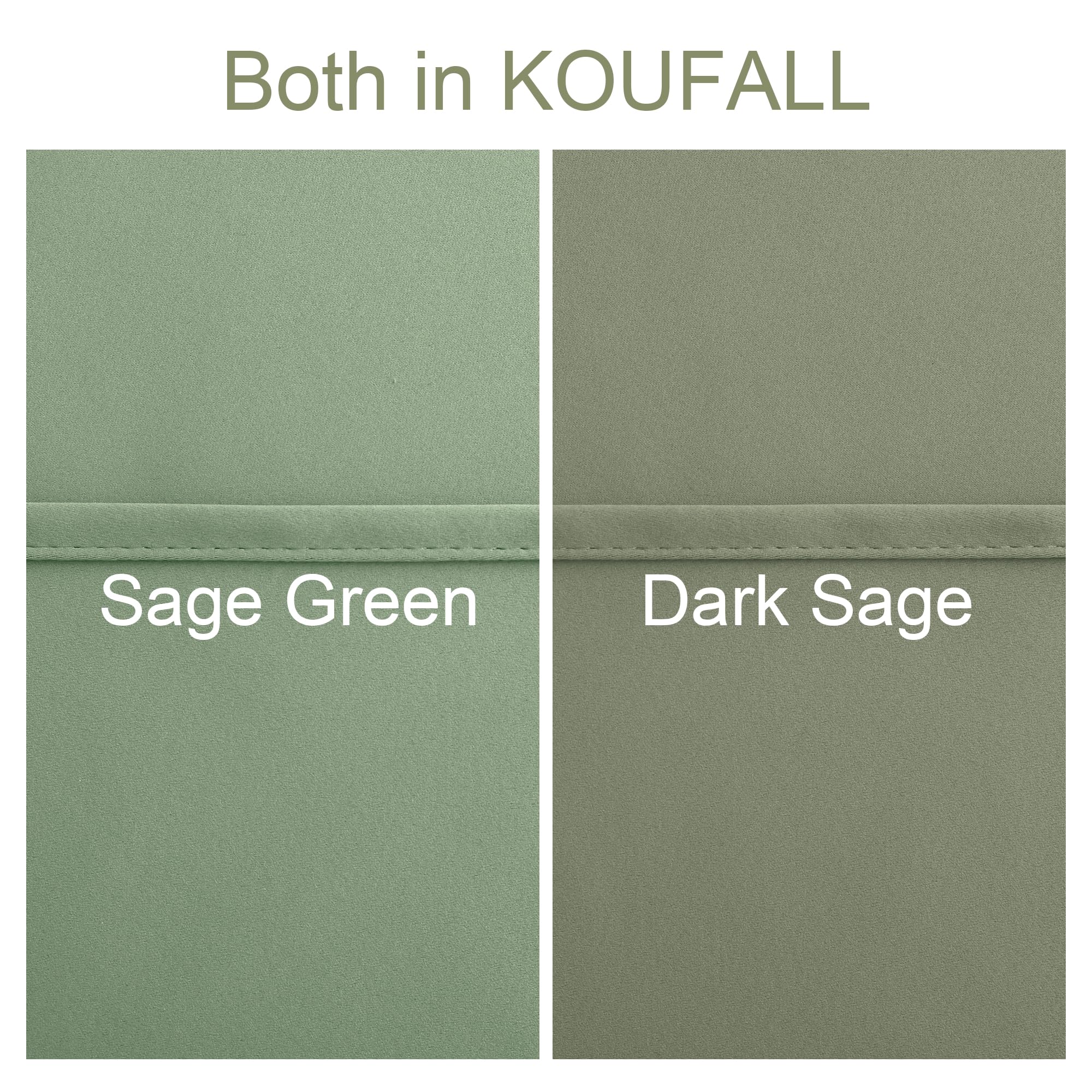 KOUFALL Sage Green blackout curtain panel with grommets for smooth sliding.