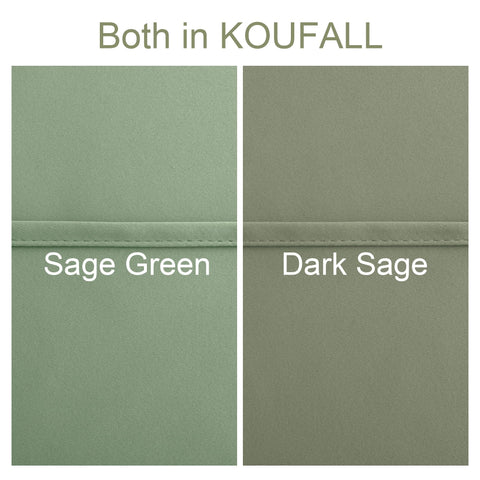 KOUFALL Sage Green blackout curtain panel with grommets for smooth sliding.