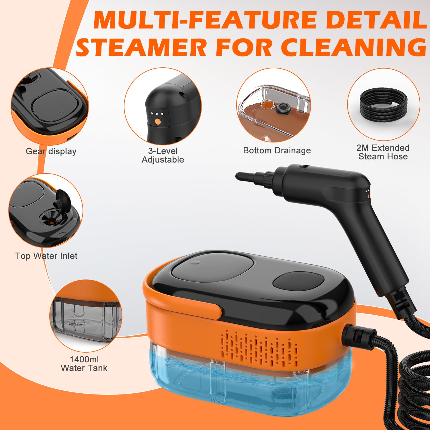 Koutop steam cleaner with 3-level handle for comfortable grip