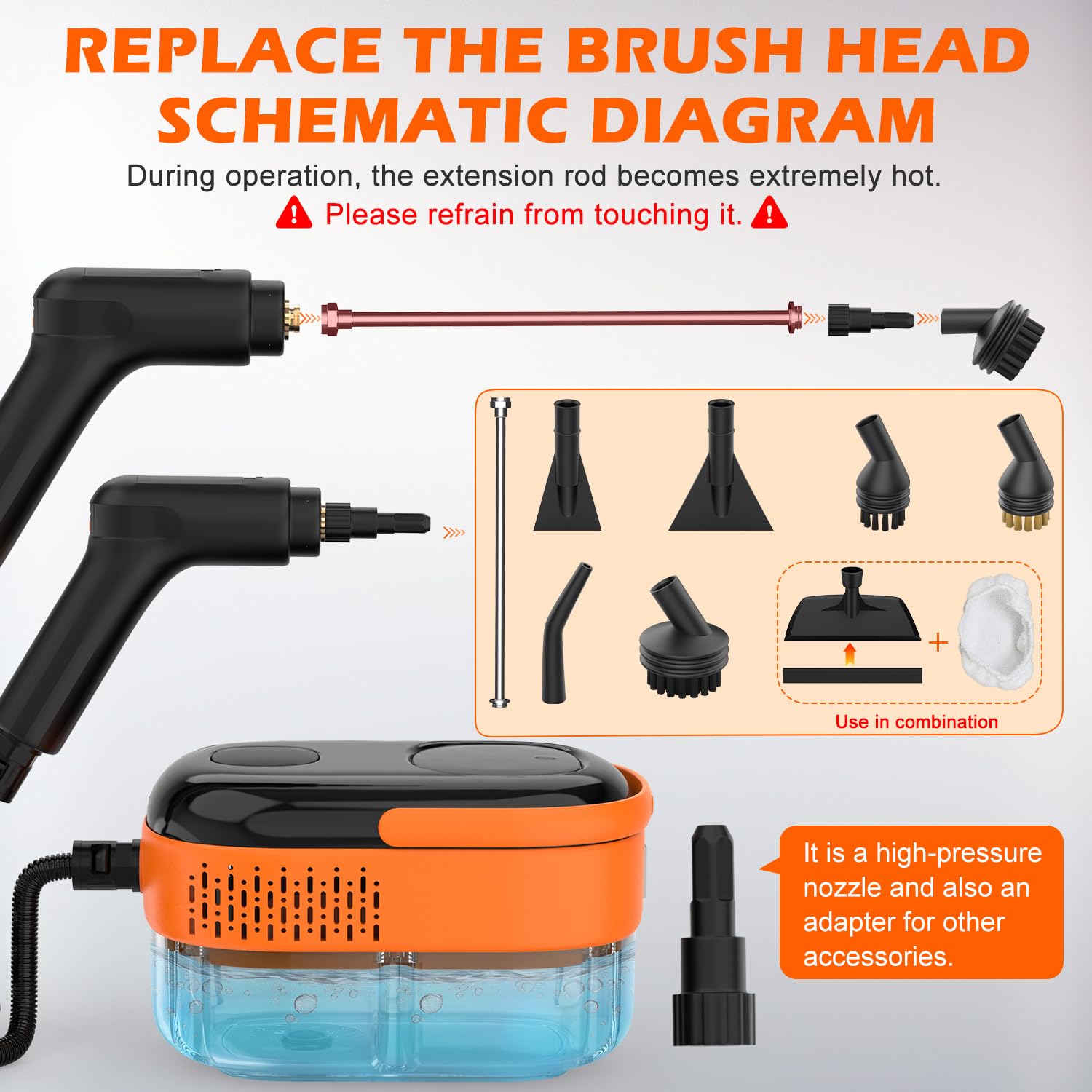 Koutop steam cleaner long 79-inch hose reaches ceilings and corners
