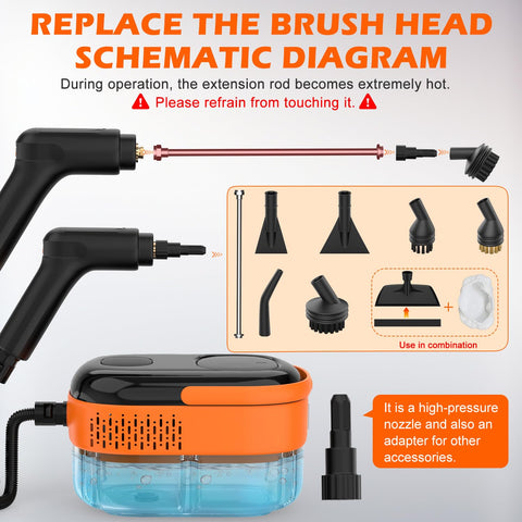 Koutop steam cleaner long 79-inch hose reaches ceilings and corners