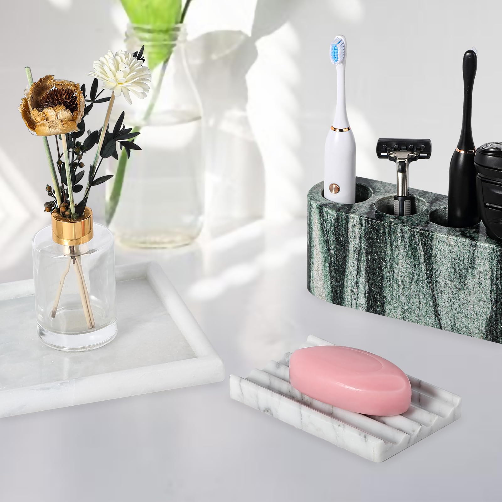 Koville Bianco Carrara soap dish set complements any bathroom decor