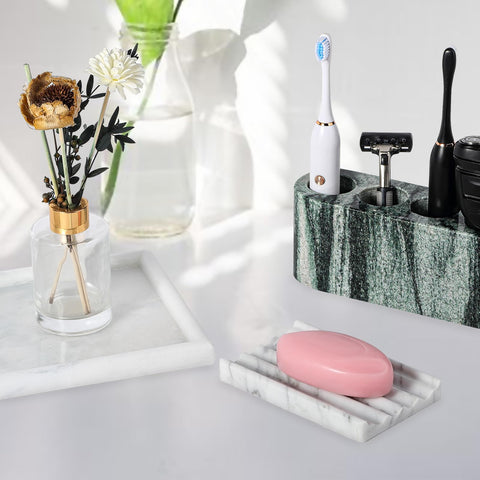 Koville Bianco Carrara soap dish set complements any bathroom decor