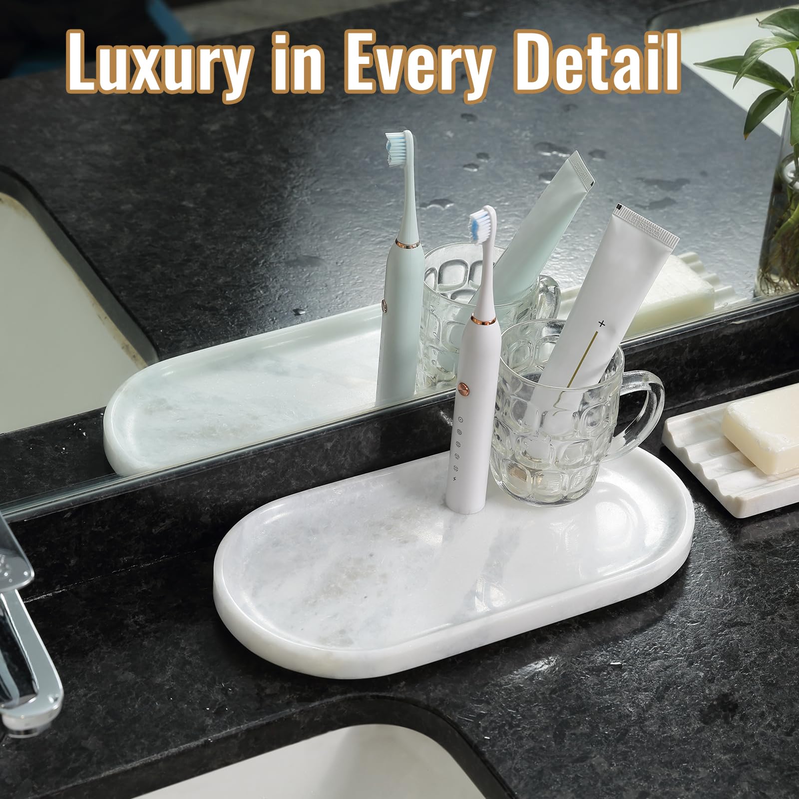 Koville candles tray adds natural stone elegance to décor.