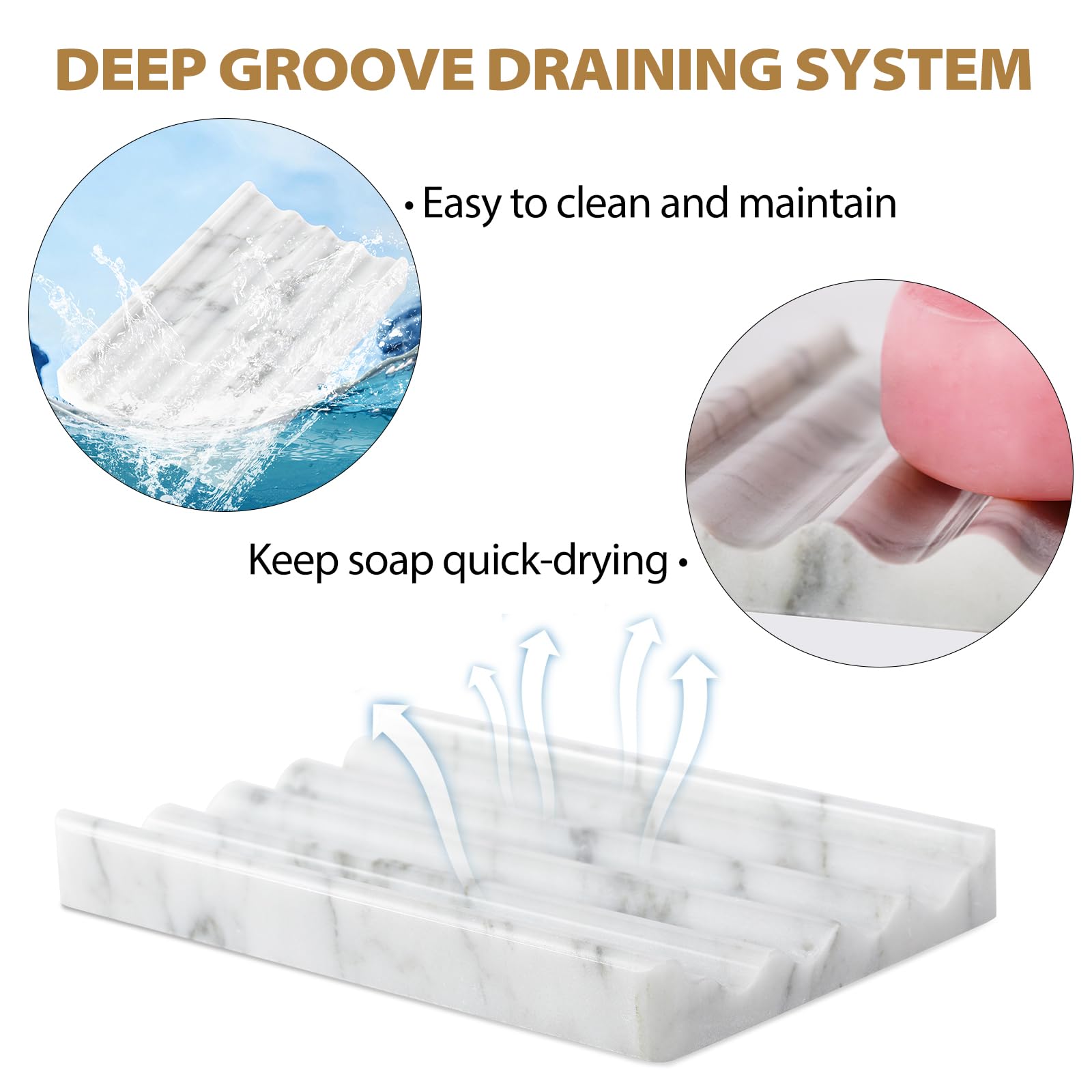 Koville soap dish Bianco Carrara side angle demonstrates stable non-slip base