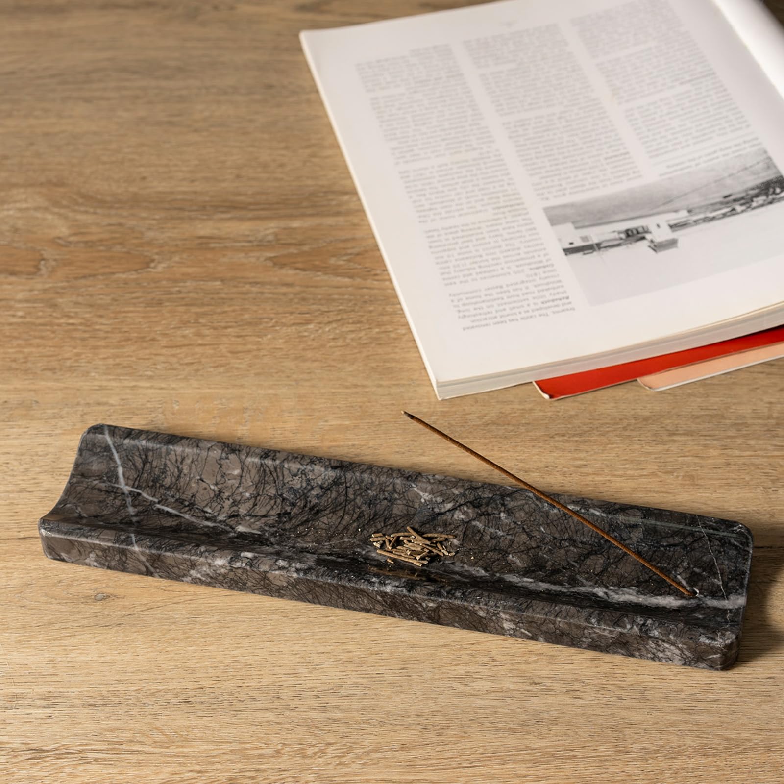 Koville marble incense holder doubles as elegant table decor for living spaces.