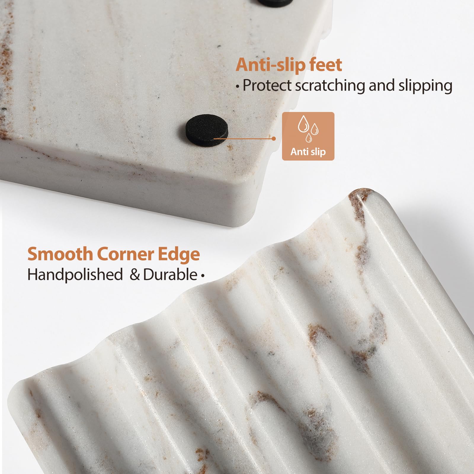 Koville marble soap dish hand polished surface offers refined texture and style.
