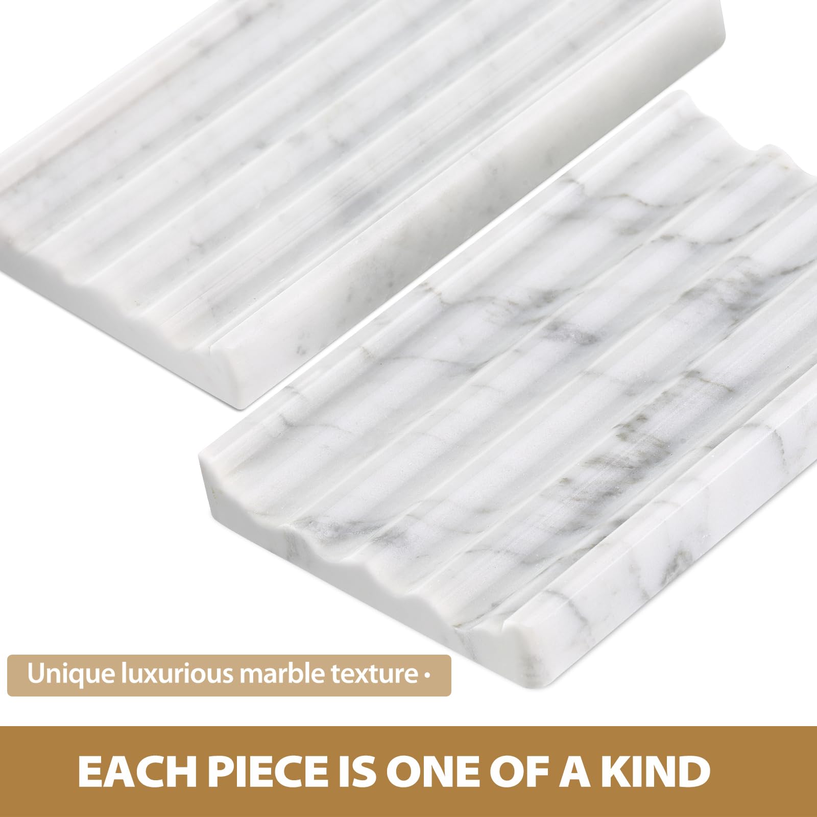 Koville marble dish stripe grooves detail for dry soap between uses