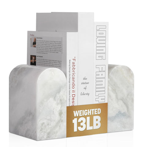 Koville Namib Fantasy marble bookends weigh 13 lbs for sturdy shelf support.