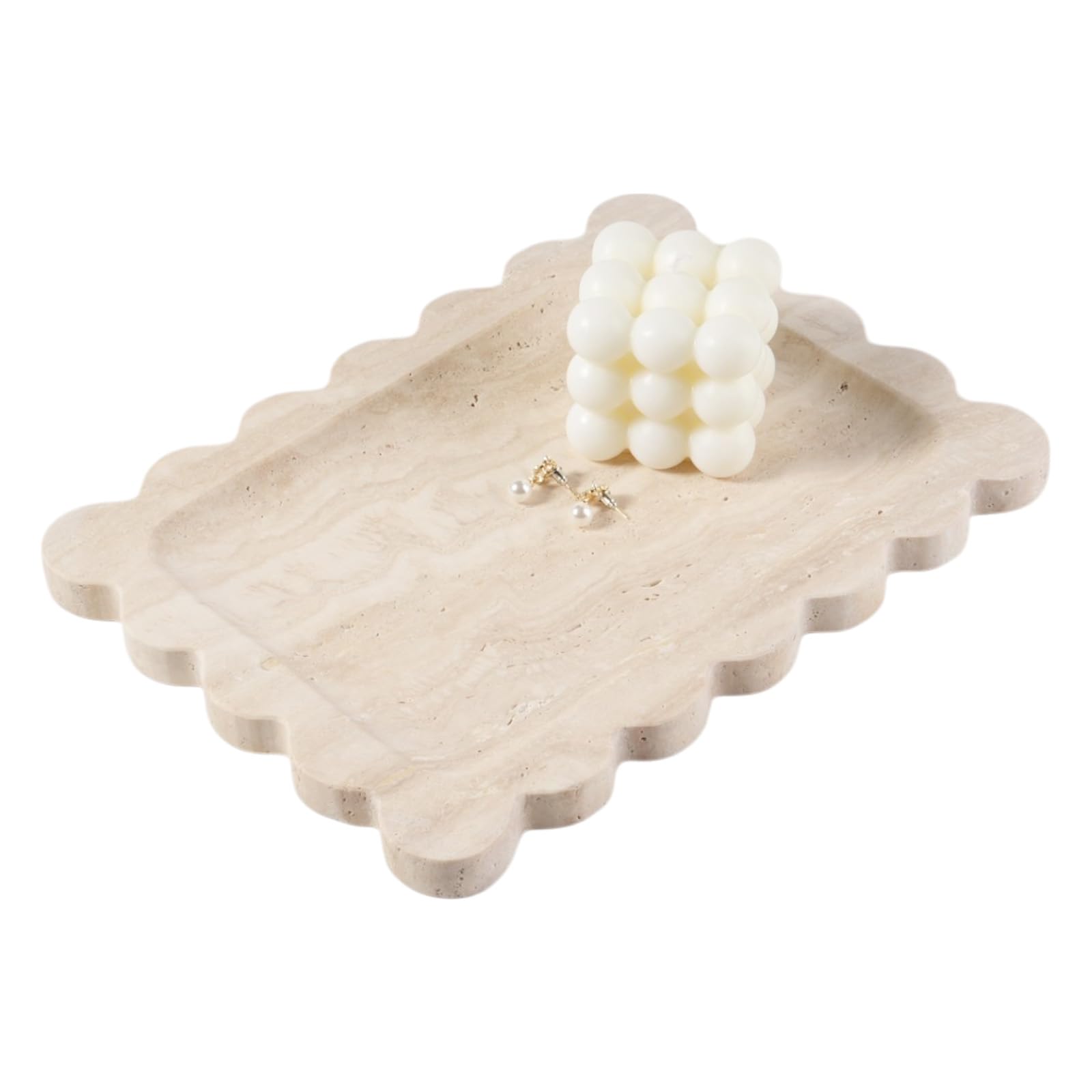 Koville scalloped marble tray close-up texture shows natural veining for elegant organization