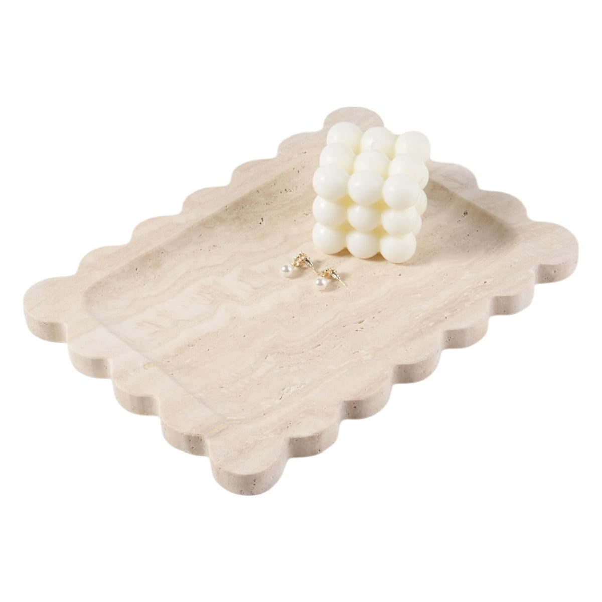 Koville scalloped marble tray close-up texture shows natural veining for elegant organization