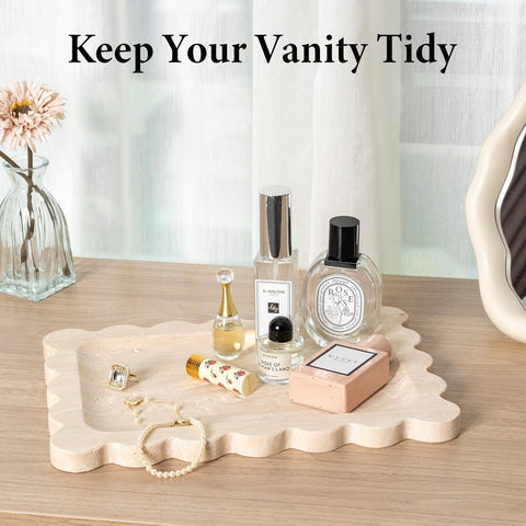 Koville scalloped marble tray dresser top organizer for cosmetics and keys