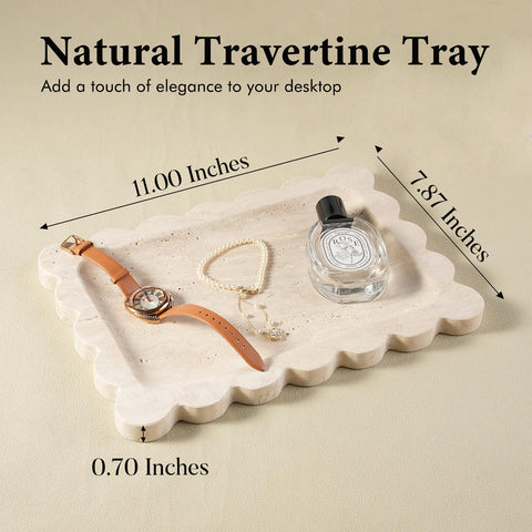Koville scalloped marble tray edge detail highlights durable one-piece travertine design