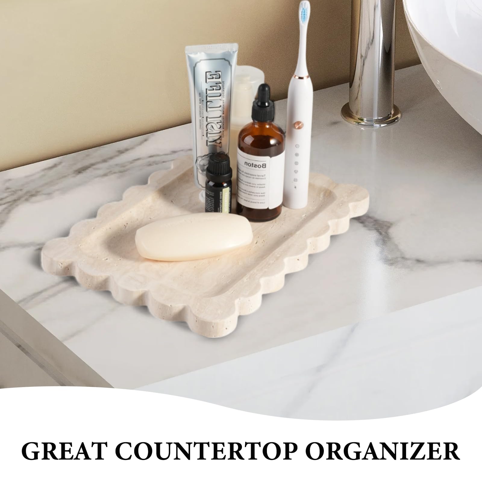 Koville scalloped marble tray kitchen counter helps reduce clutter