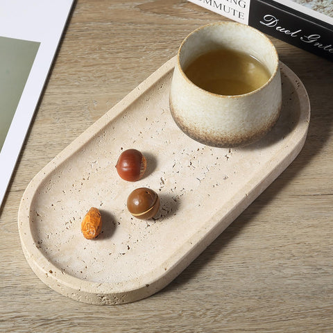 Koville travertine tray anti-slip base stabilizing on smooth surface.
