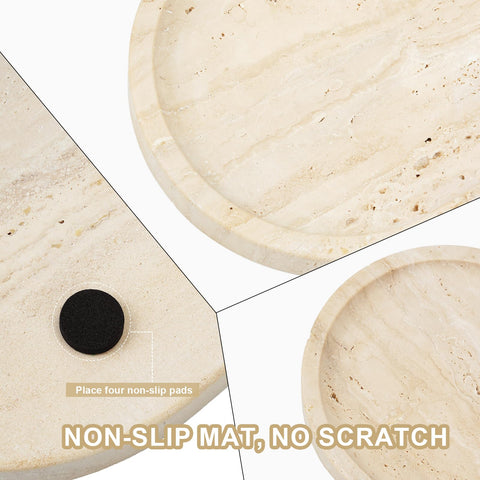Koville Travertine Tray used as jewelry dish enhances dresser decor.