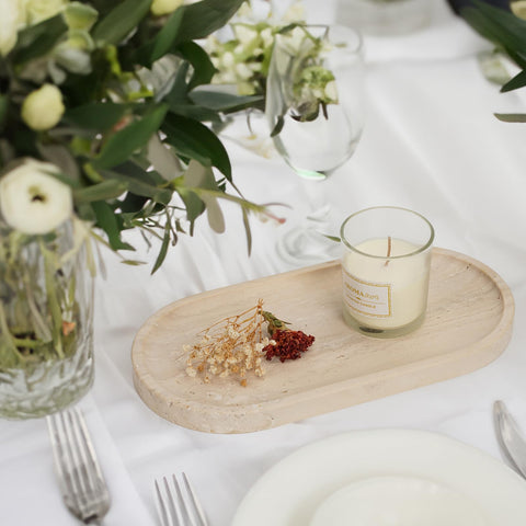 Koville Travertine Tray natural texture and porosity add tactile interest.