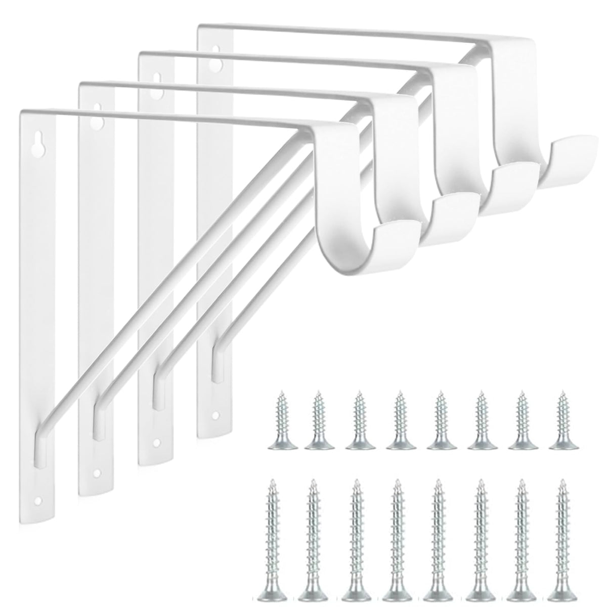 KOVOSCH four-pack heavy-duty closet brackets in white steel for durable shelves.