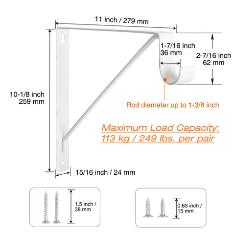 KOVOSCH wall-mounted closet brackets shown with mounting hardware for secure installation.