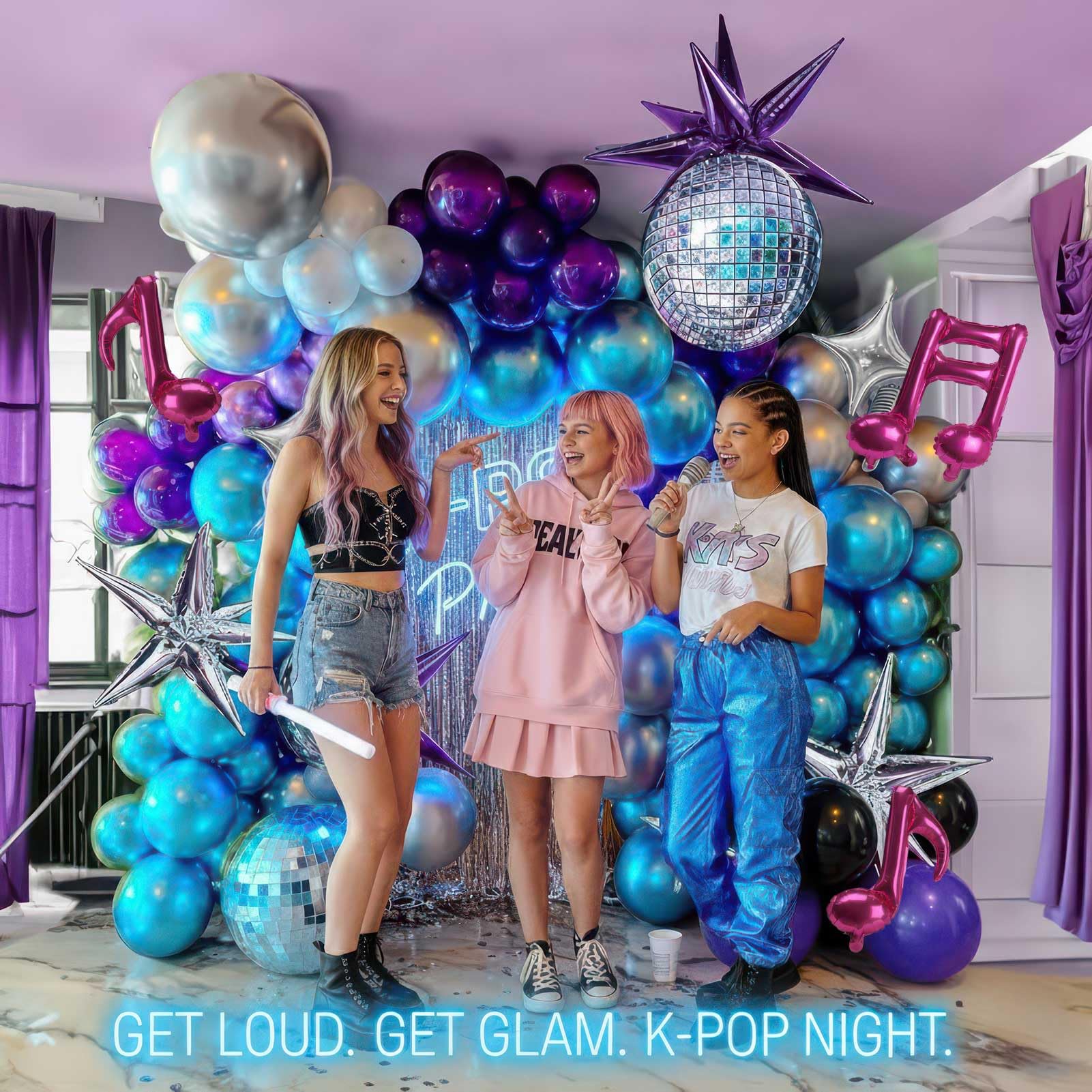 Kozee chrome purple blue balloons add metallic shine to decor